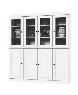 100% Solid Wood Pantry China Cabinet, Raised Panel & Clear Glass Doors, Adjustable Shelves, 65" Wide, 71.5" Tall