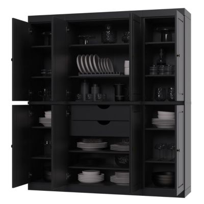 100% Solid Wood Tall Kitchen Pantry Storage Cabinet with Raised Panel Doors, 2 Drawers