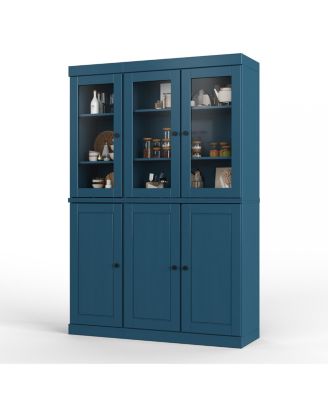 Solid Wood Pantry China Cabinet with Raised Panel, Clear Glass Doors and Adjustable Shelves, 48.5-Inch