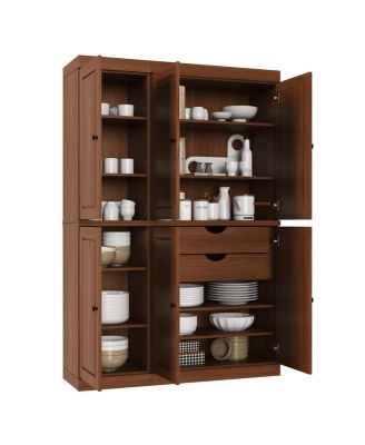 100% Solid Wood Tall Kitchen Pantry Cabinet with Raised Panel Doors, 2 Drawers