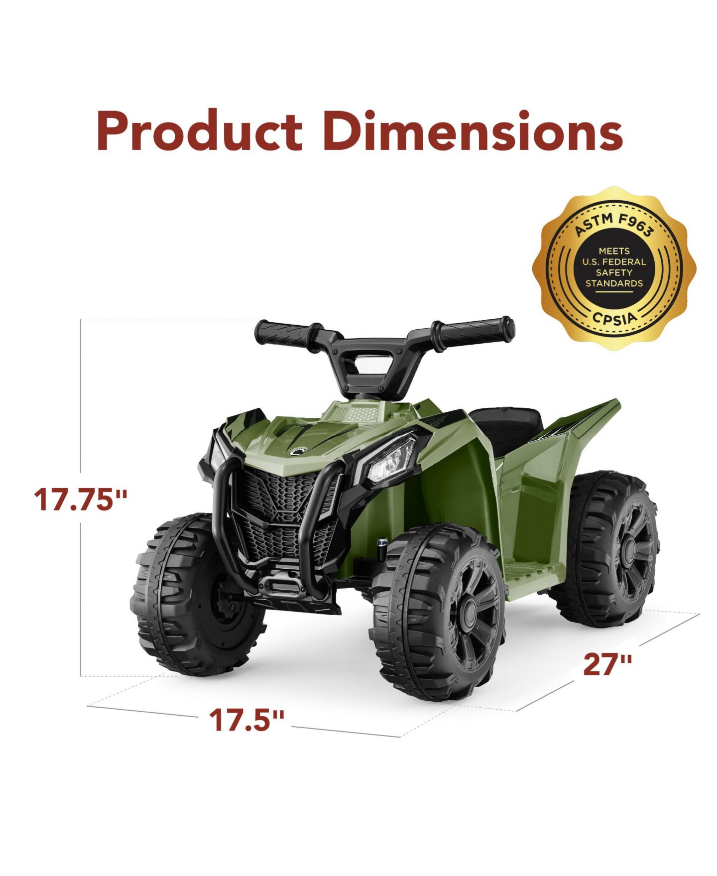 Детская игрушка Best Choice Products 6V Kids Ride-On Quad with Treaded Tires, 27"L x 17.5"W x 17.75"H, 44 lbs., Ages 1.5+, цвет: Армейский зелёный — фото 6