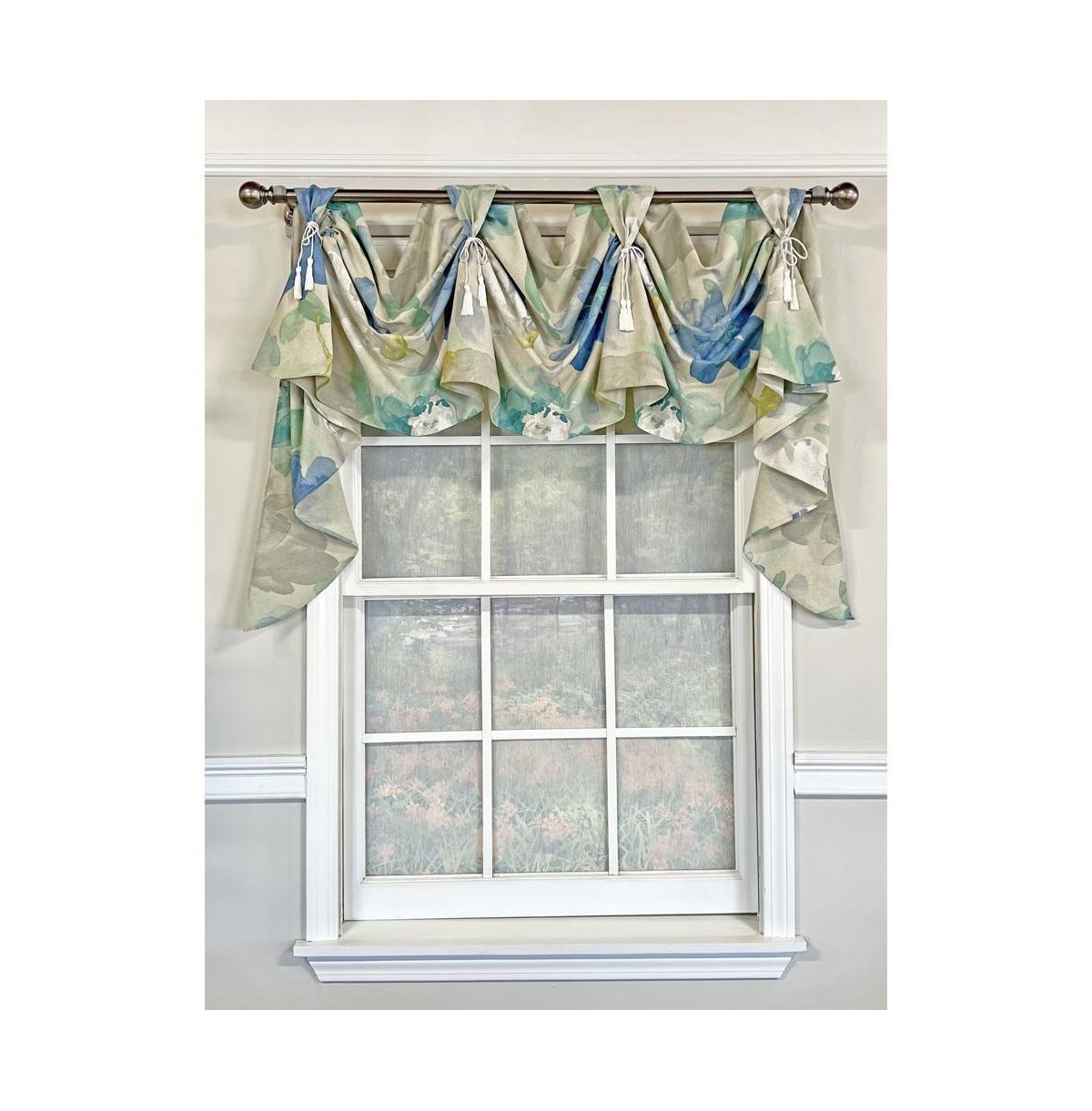 Rlf Home Linen Floral 3-Scoop Victory Swag Natural 4 Tabs 64"W x 26"L For windows up to 60"W