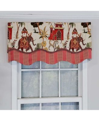 Madhubala Glory Pattern "B" Elephant on Sides Window Treatment Valance 3" Rod Pocket 50" x 16" Spice Red