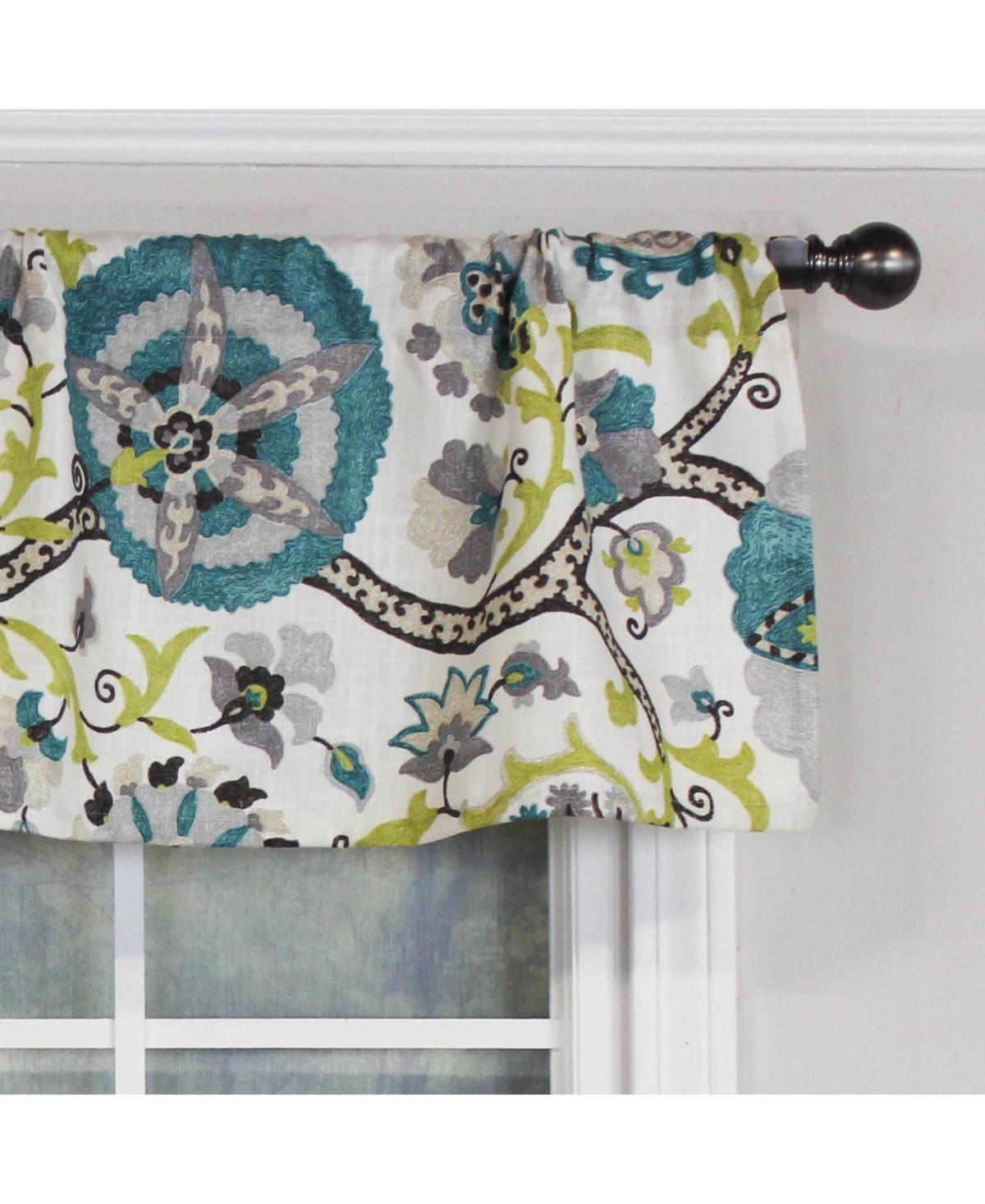 Rlf Home Floribunda Tailored 100% Cotton with Fully Lined 3" Rod Pocket Valnance for Windows 50" x 14" Turquoise