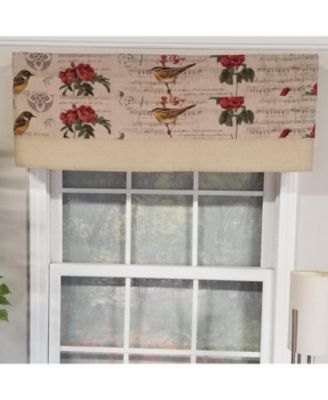 Song Bird Banded 100% Cotton with Fully Lined 3" Rod Pocket Valnance for Windows 50" x 15" Beige