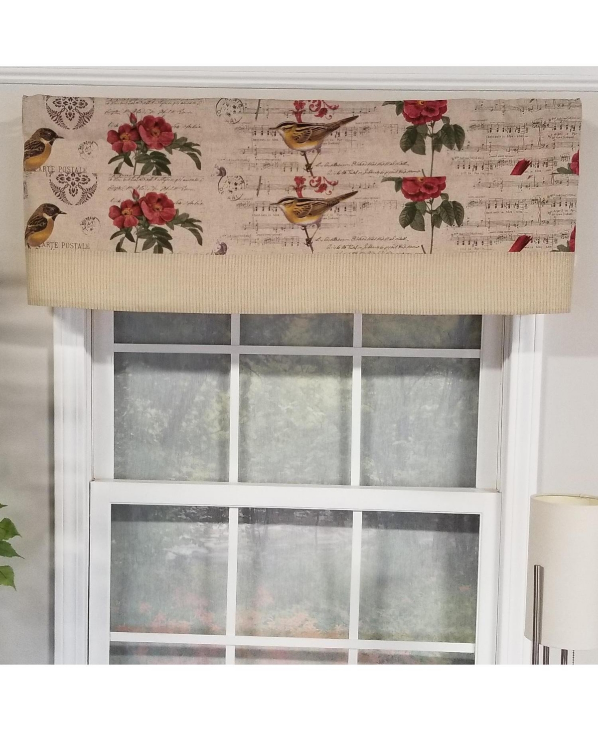 Rlf Home Song Bird Banded 100% Cotton with Fully Lined 3" Rod Pocket Valnance for Windows 50" x 15" Beige