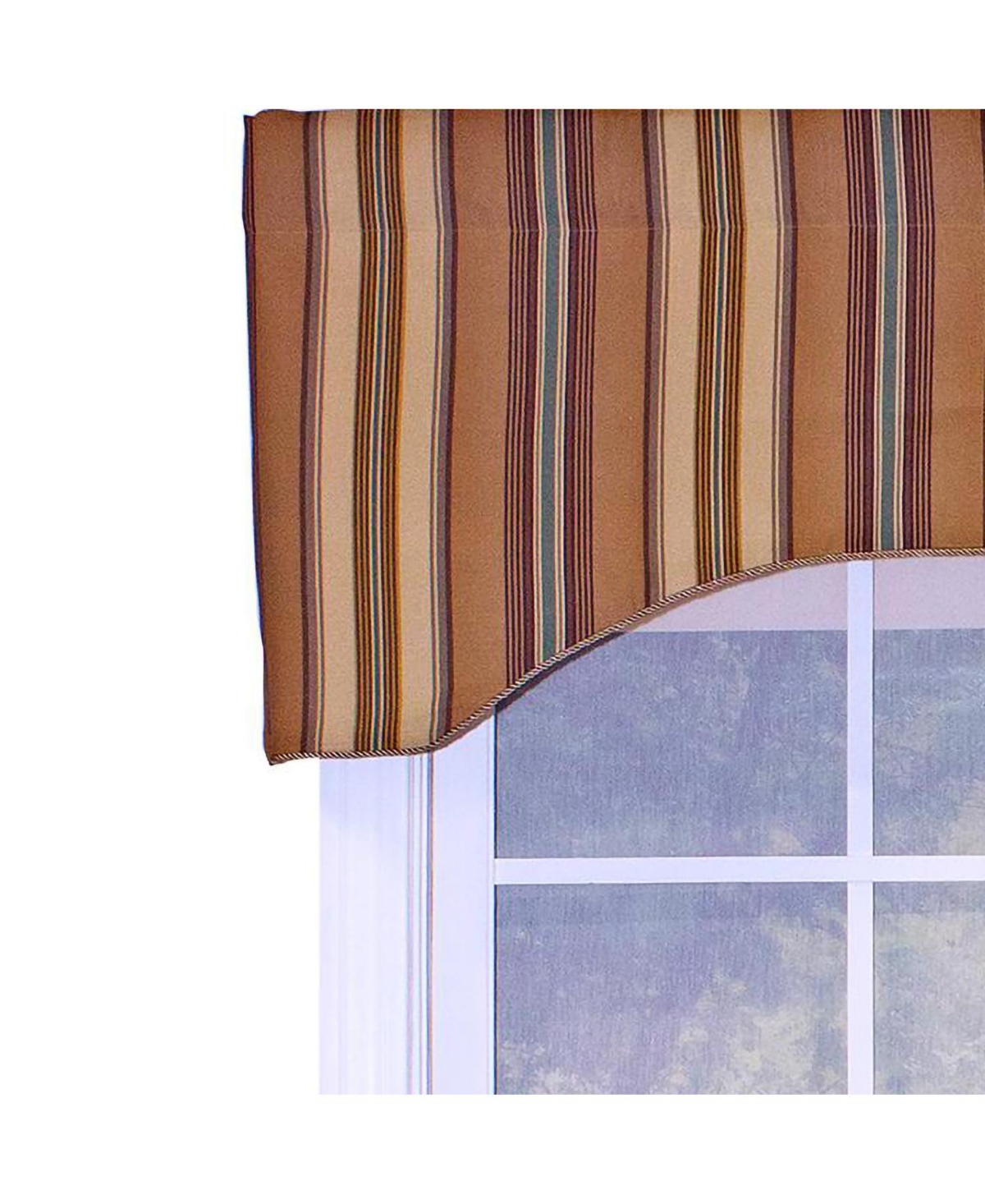 Rlf Home Daria Stripe Corded Arch 100% Cotton with Fully Lined 3" Rod Pocket Valnance for Windows 50" x 17" Saddle