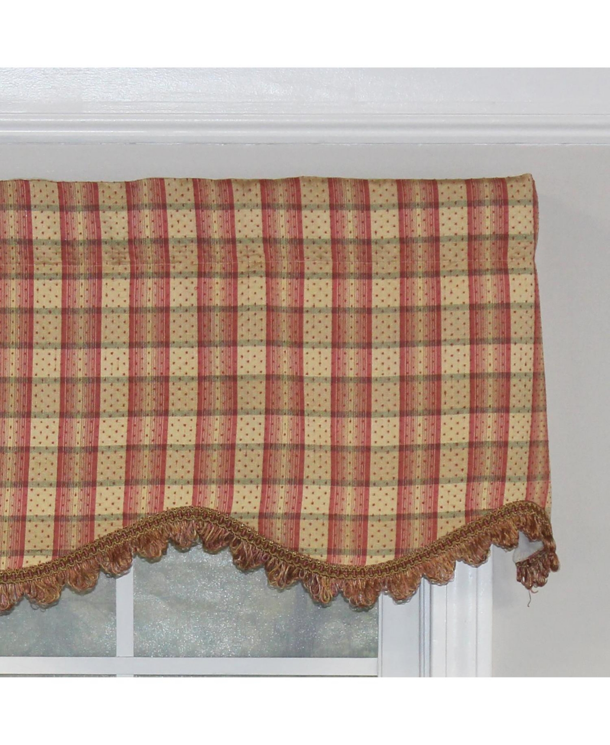 Rlf Home Bazaar Plaid Trimmed Provance 100% Cotton with Fully Lined 3" Rod Pocket Valnance for Windows 50" x 15" Cornflower