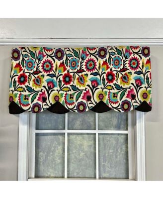 Fiesta Floral Petticoat Window Treatment High Quality Valance 3" Rod Pocket 50" x 15" Black/Multicolor