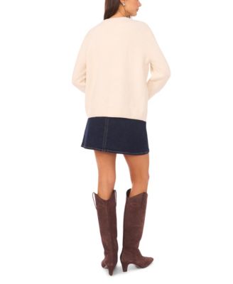 Women's Crewneck Rose Motif Long-Sleeve Sweater