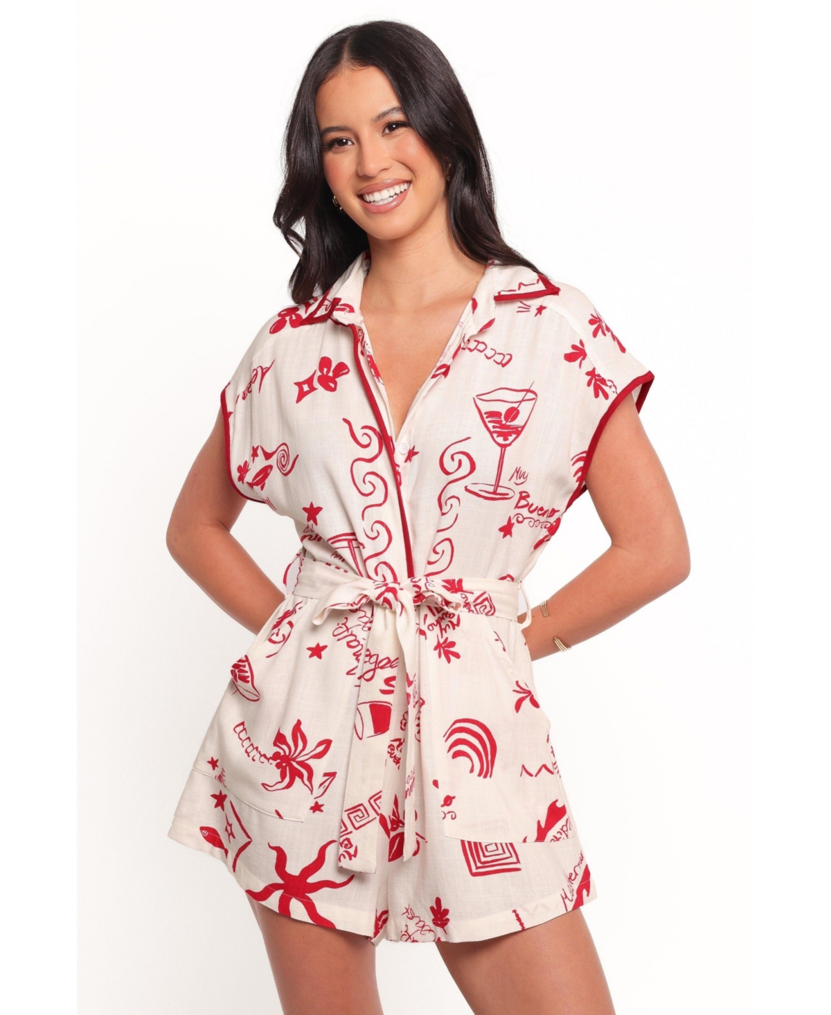 Petal and Pup Women's Kensie Tie Waist Romper - Red