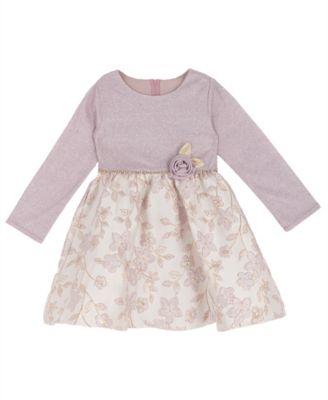 Rare Editions - Girls 2T-6X Round Neck Jacquard Skirt Rosette Accent Dress