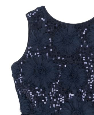 Girls' 7-16 Floral Soutache with Sequin Round Neck Dress