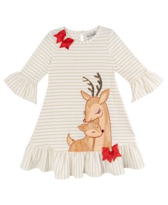 Girls' 2T-6X Round Neck Sequin Striped Dress