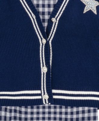 Girls' 7-16 Varsity Cardigan with Gingham Dress, 2-Piece Set
