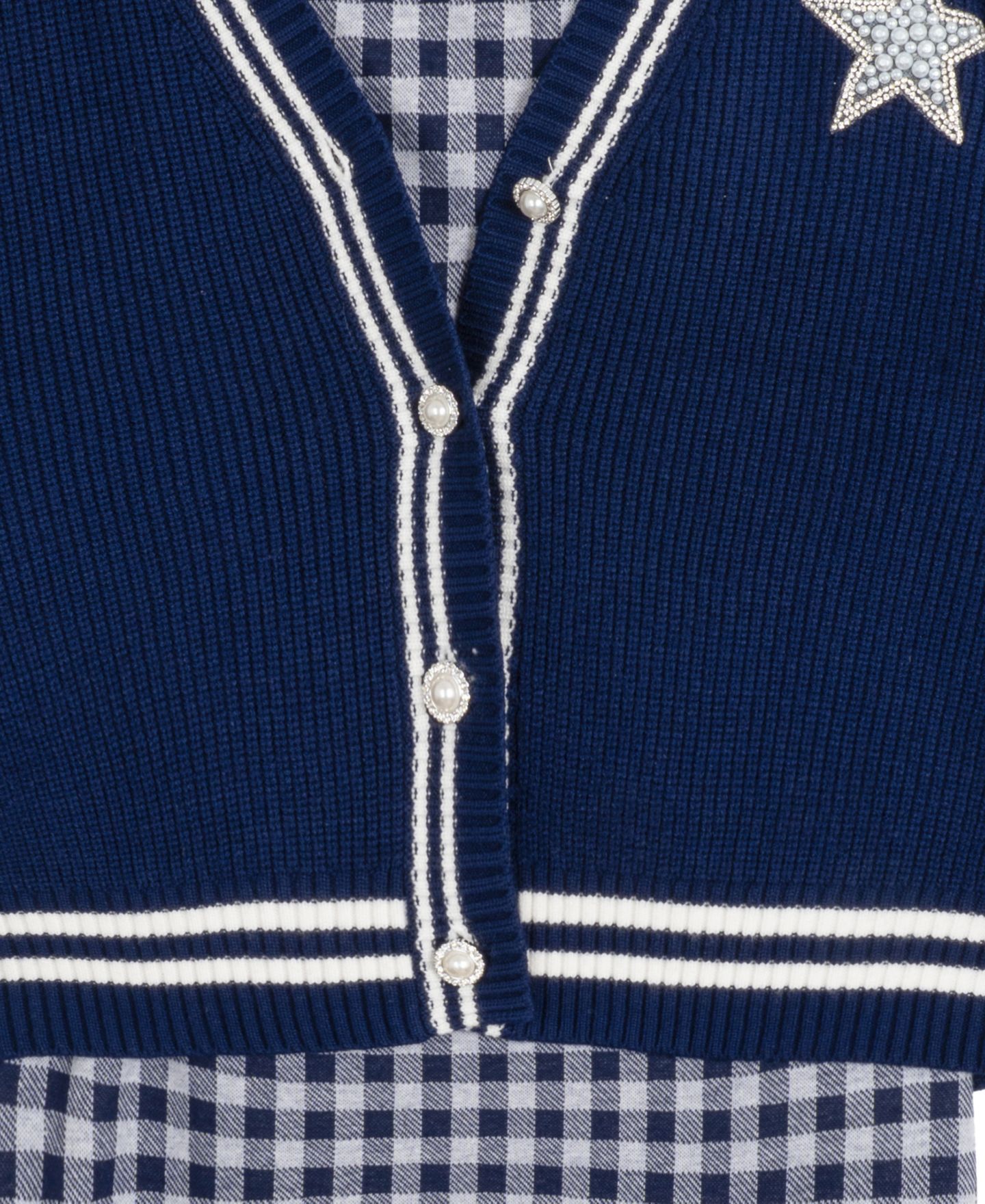 Кардиганы Rare Editions Varsity Cardigan with Gingham Dress, 2-Piece Set для девочек, цвет: Тёмно-синий — фото 8