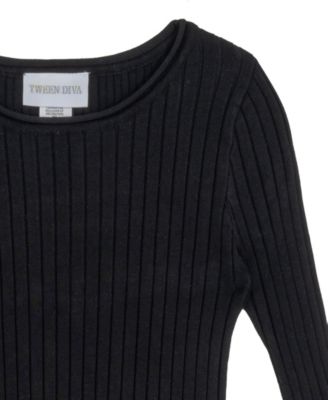 Girls' 7-16 Asymmetrical Top with Rhinestone Embellished Wide Leg Denims, 2-Piece Set