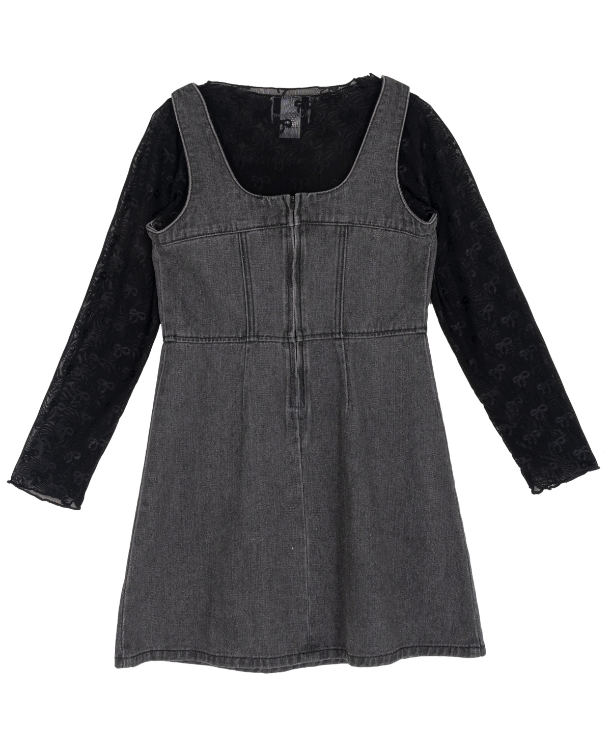 Rare Editions Girls 7-16 Mesh Long-Sleeve Top and Denim Jumper, 2-Piece Set