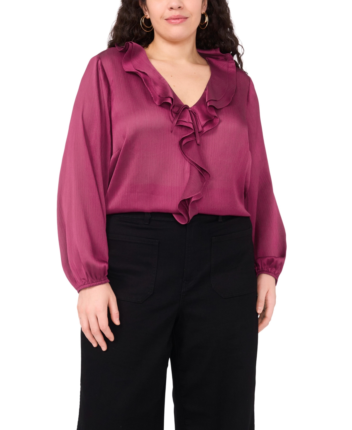 Vince Camuto Plus Double Ruffle Front V-Neck Blouse