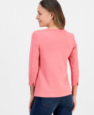 Women's Petite Pima Cotton 3/4-Sleeve Boat-Neck Top