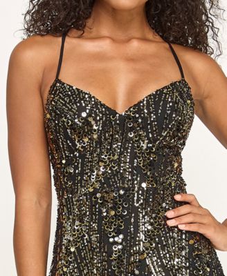 Junior's Sequin Back Lace Up Gown