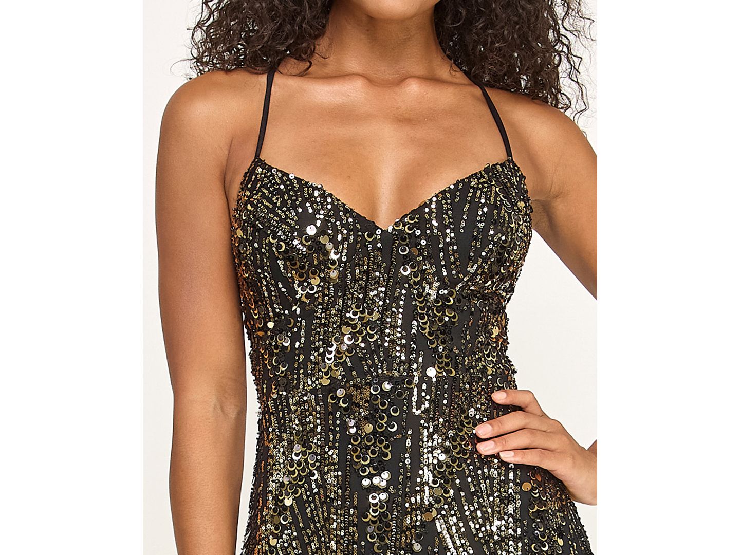 Женское платье SENI & CADE Junior's Sequin Back Lace Up Gown, цвет: Чёрный / Золотой — фото 2