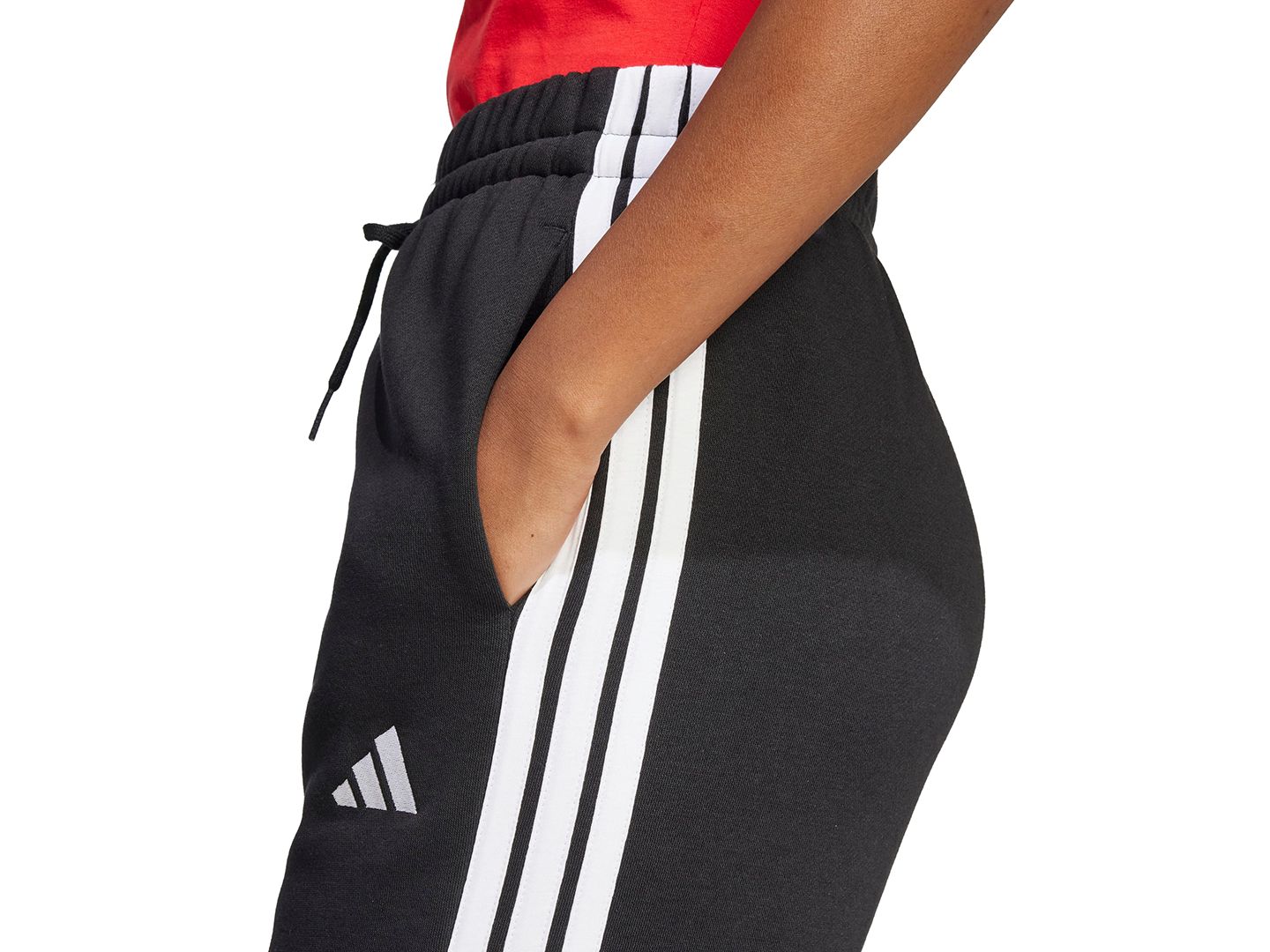 Женские брюки adidas Essentials 3-Stripes Fleece Slim, цвет: Чёрный — фото 9