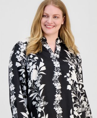 Plus Size Floral Popover Blouse