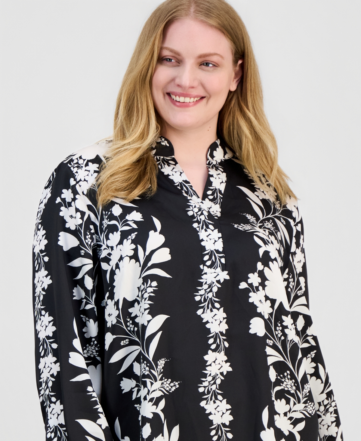 Anne Klein Plus Floral Popover Blouse