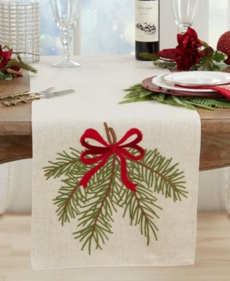 Linen Blend Pine Needle and Bow Table Runner, 16" x 70"