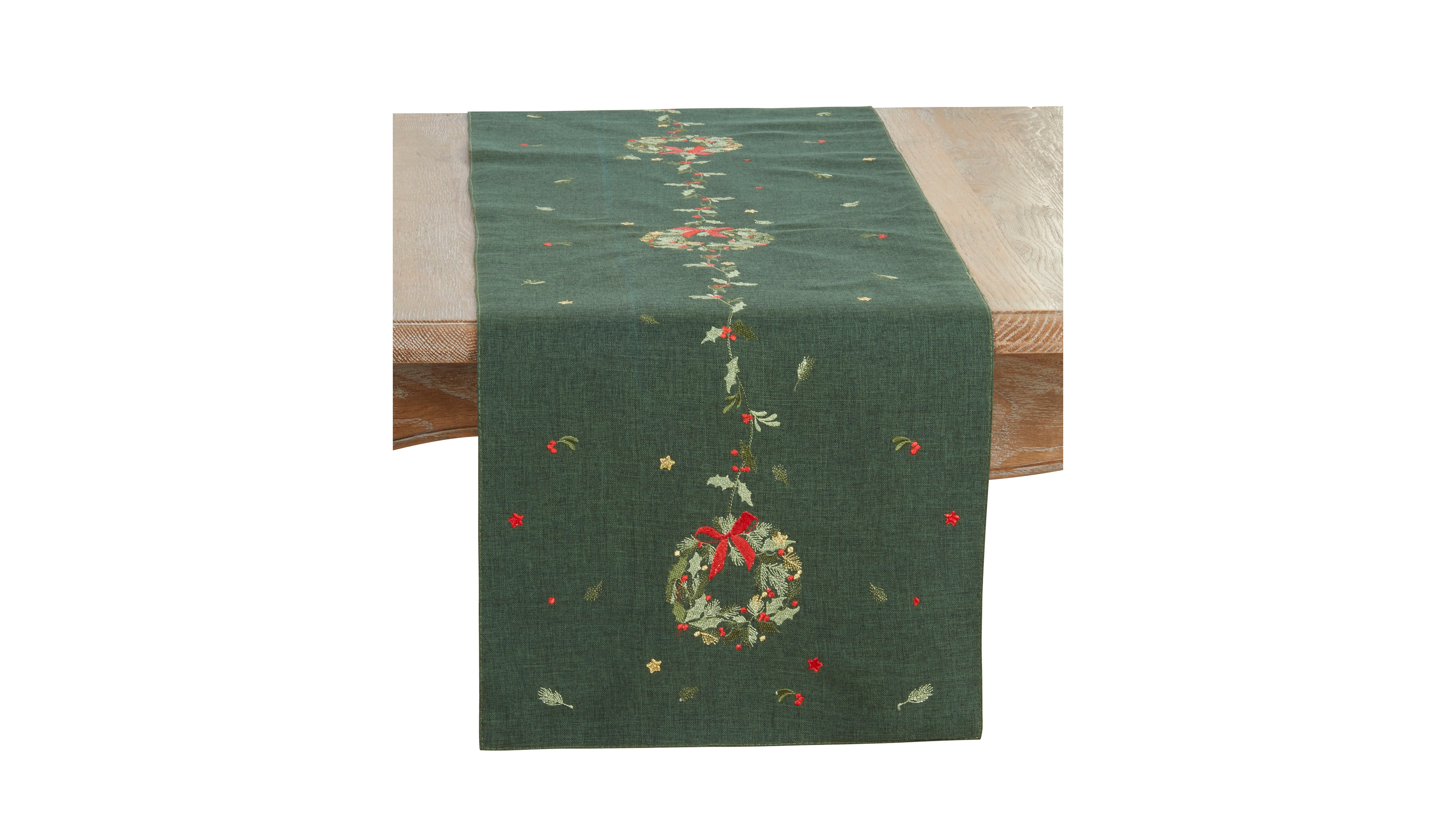 Saro Lifestyle Embroidered Wreath Table Runner, 16" x 70"
