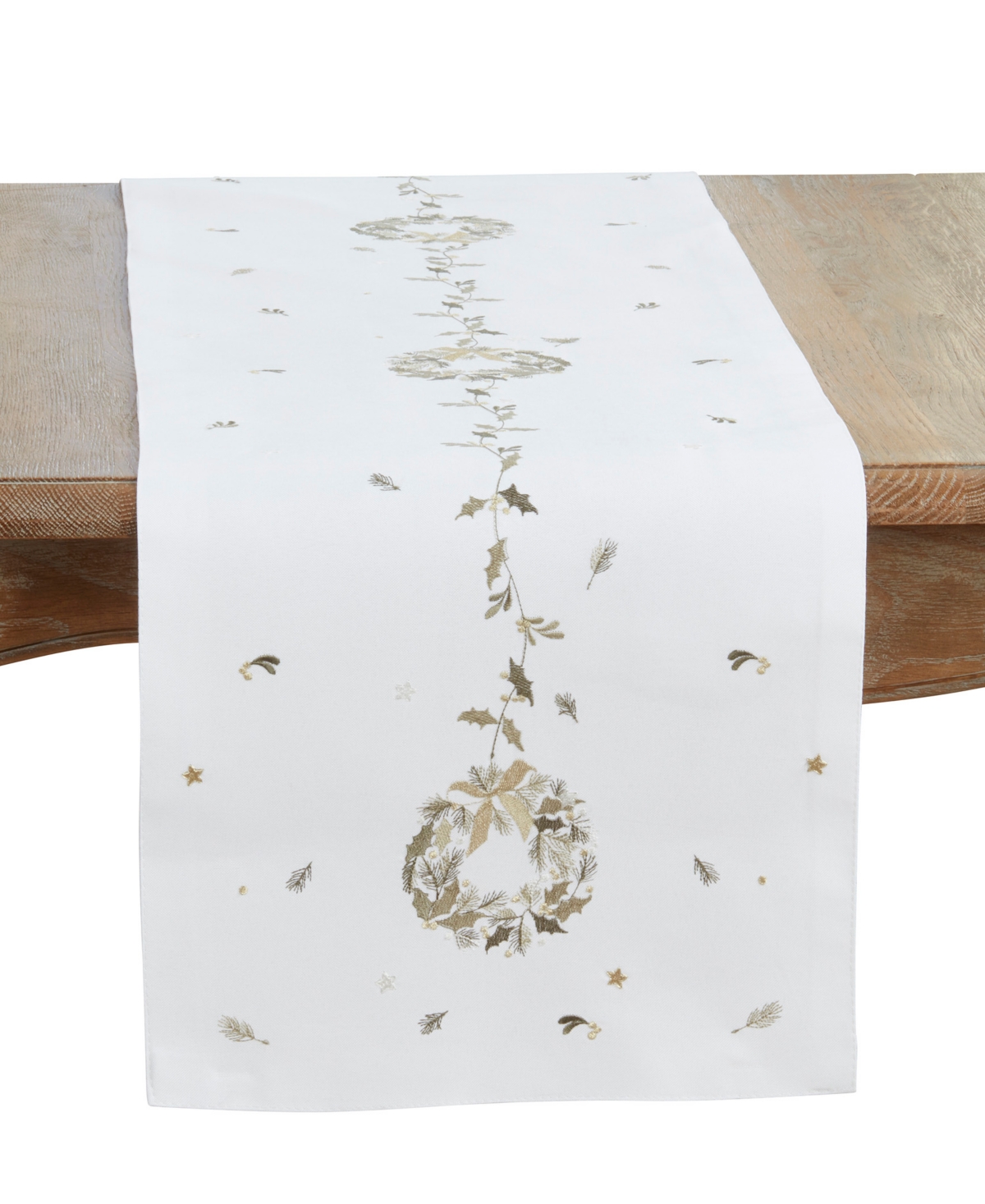 Saro Lifestyle Embroidered Wreath Table Runner, 16" X 70" In White