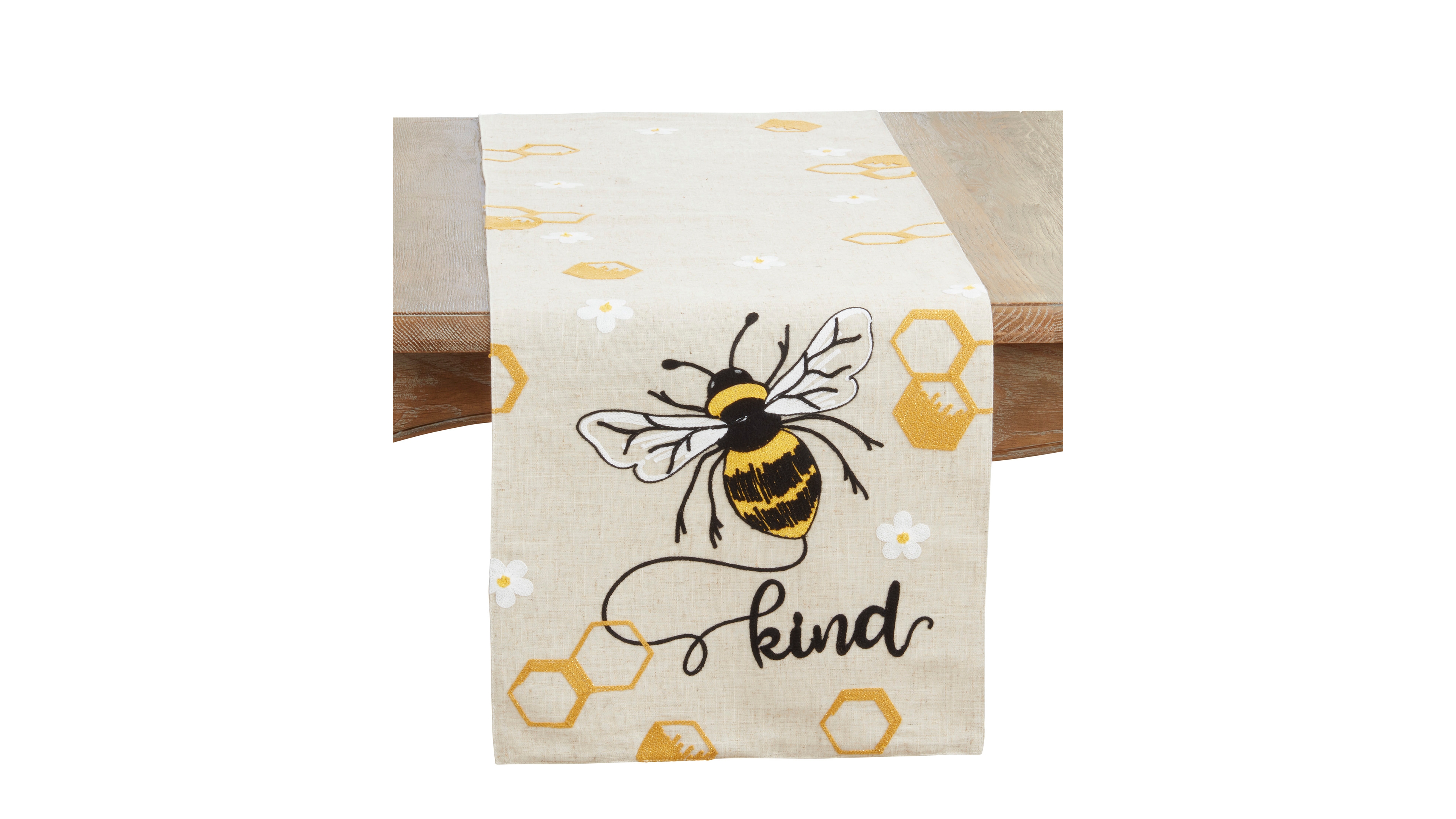 Saro Lifestyle Linen Blend Bee Kind Honeycomb Table Runner, 16" x 70"