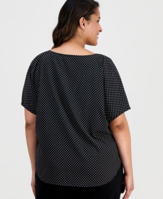 Plus Size Printed Boat-Neck Short-Sleeve Top