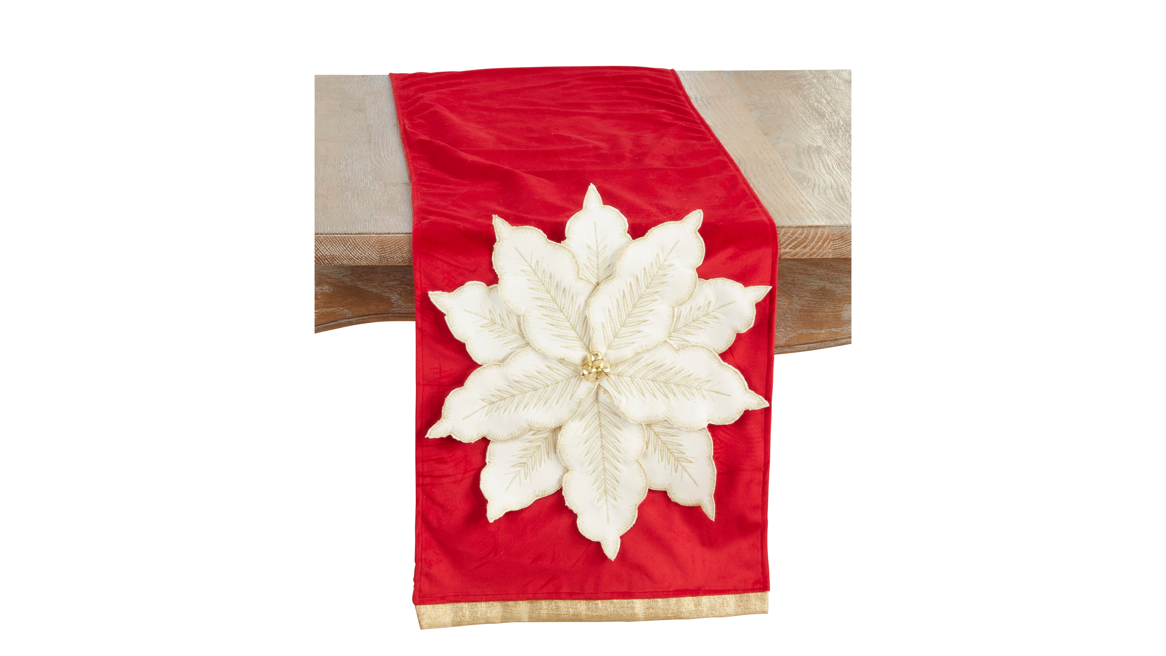 Saro Lifestyle Velvet Poinsettia Table Runner, 14" x 72"