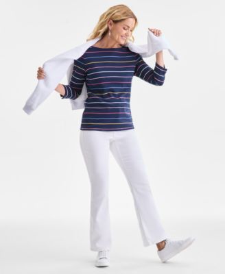 Petite Pima Candy Boat Neck Pinstripe Top, Macy's Exclusive