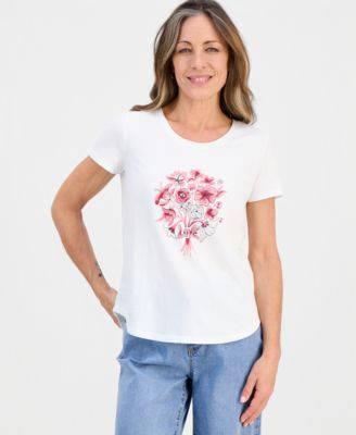 Style & Co - Petite Love Flowers Perfect Crewneck T-Shirt