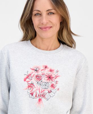 Petite Love Flowers Graphic Fleece Sweatshirt, Macy's Exclusive 