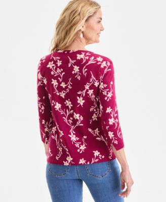 Petite Pima Floral Sketch Boat Neck Top, Macy's Exclusive