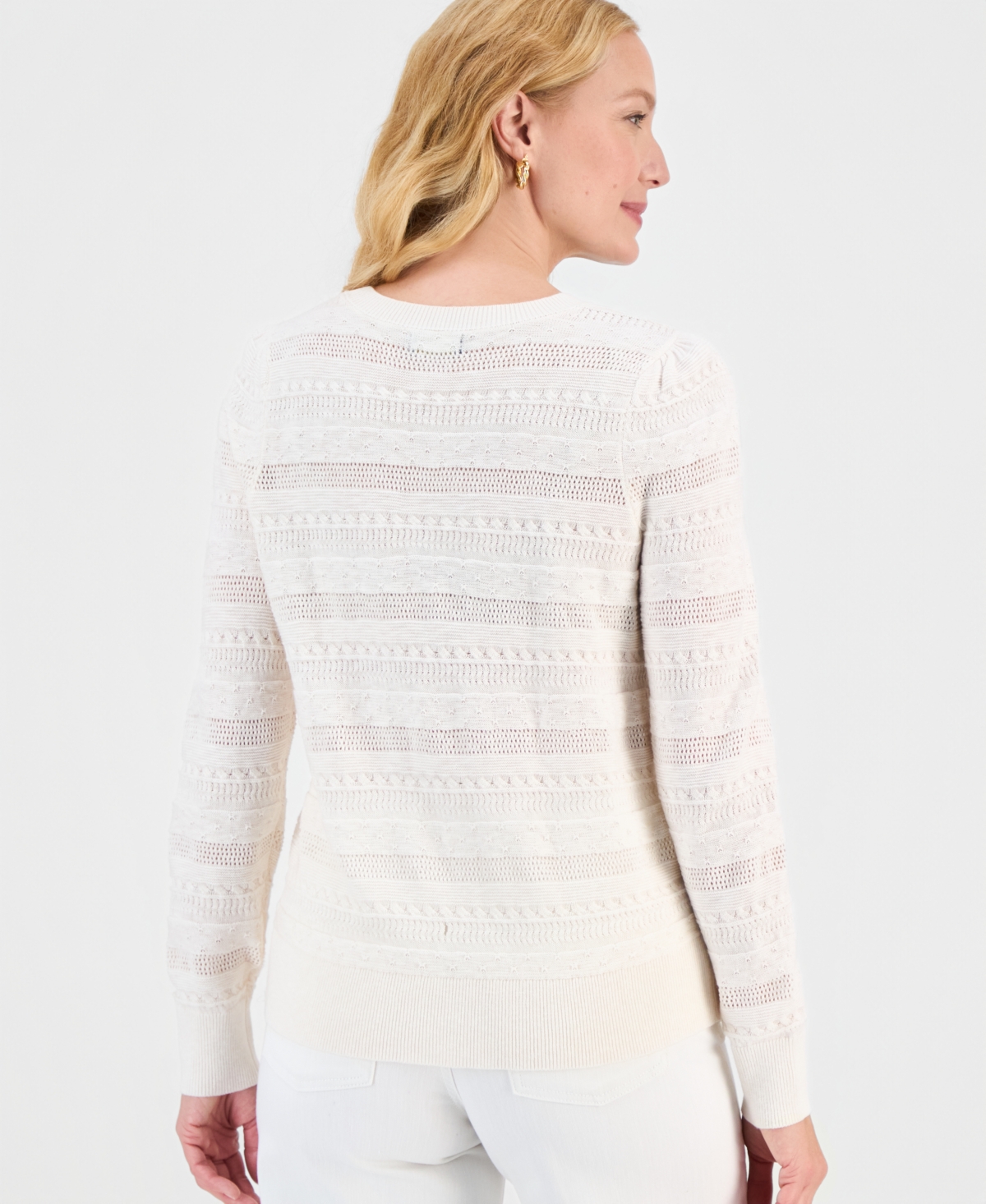 Style & Co Women's Pointelle Crewneck Sweater, Macy's Exclusive In Neutral