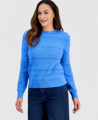 Style & Co - Petite Crewneck Pointelle Long-Sleeve Sweater