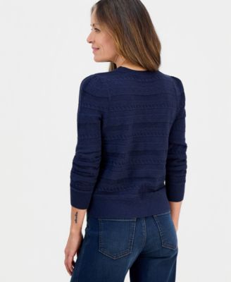 Petite Crewneck Pointelle Long-Sleeve Sweater