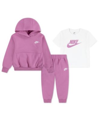 Nike - Girls Toddler 2T-4T 3-Piece Crewneck T-Shirt, Hoodie and Fleece Jogger Set