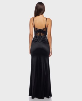 Juniors' Strap Illusion Gown