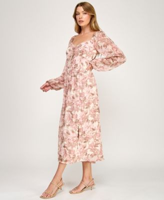 Juniors' Long-Sleeve Tie Front Midi Dress