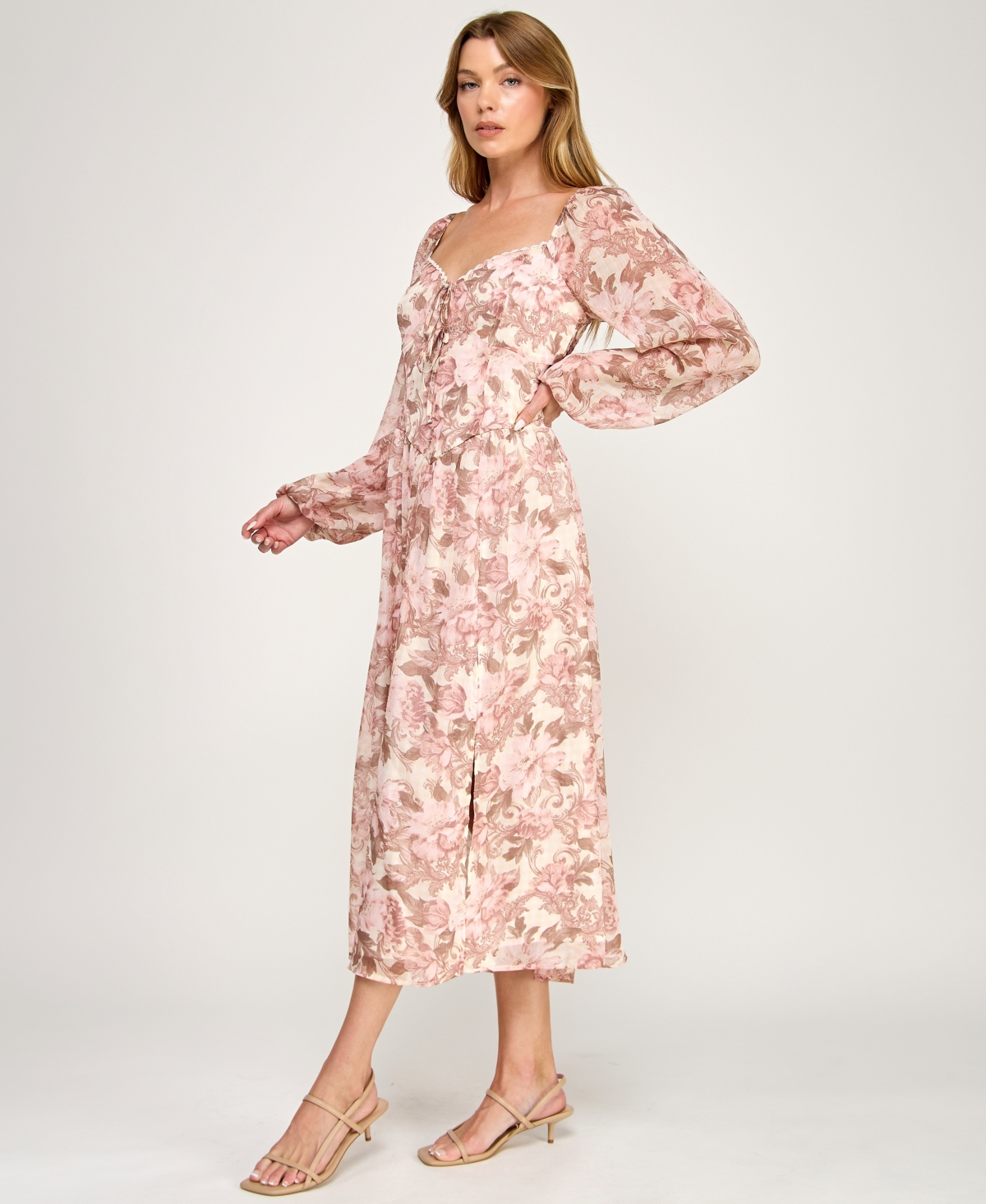 Trixxi Juniors' Long-Sleeve Tie Front Midi Dress