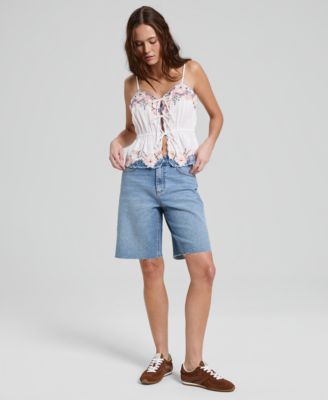 Women's Cotton Embroidered Tie-Front Peplum Tank Top, Macy's Exclusive