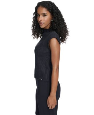 Women's Mock Neck Cap Sleeve Sweater