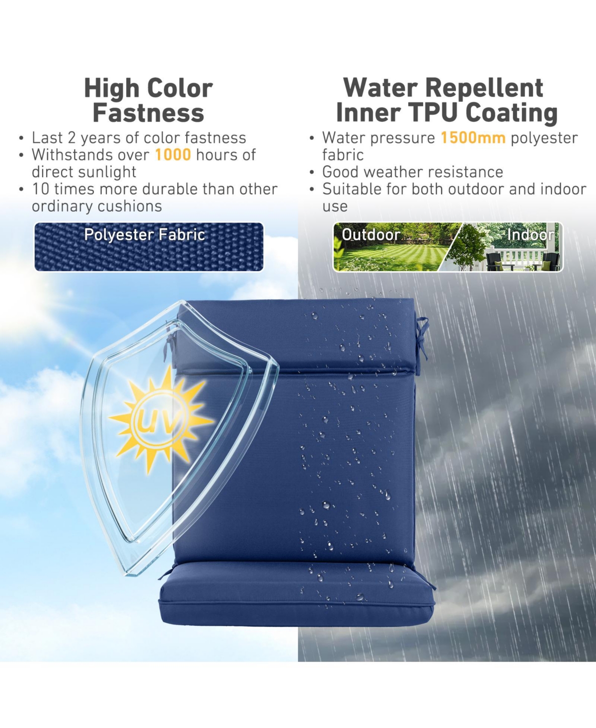 Aoodor 4Pcs Outdoor High Back Dining Chair Cushion Set - 21'' × 44''