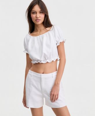 Women's Issa  Linen Cropped Ruffled-Edge Top